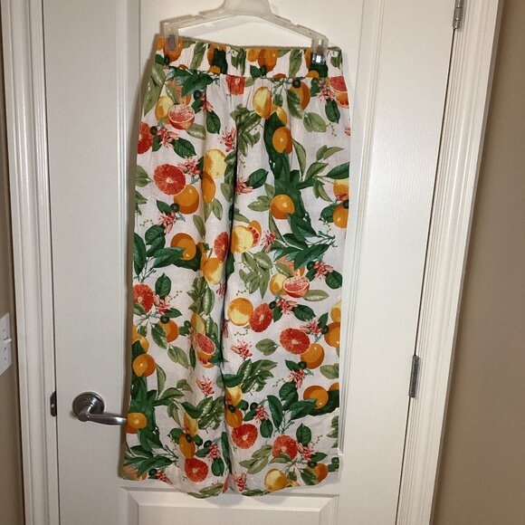 Cynthia Rowley Women's Linen Blend Tropical Pants Oranges Pockets Wide Flare Leg - Picture 5 of 7